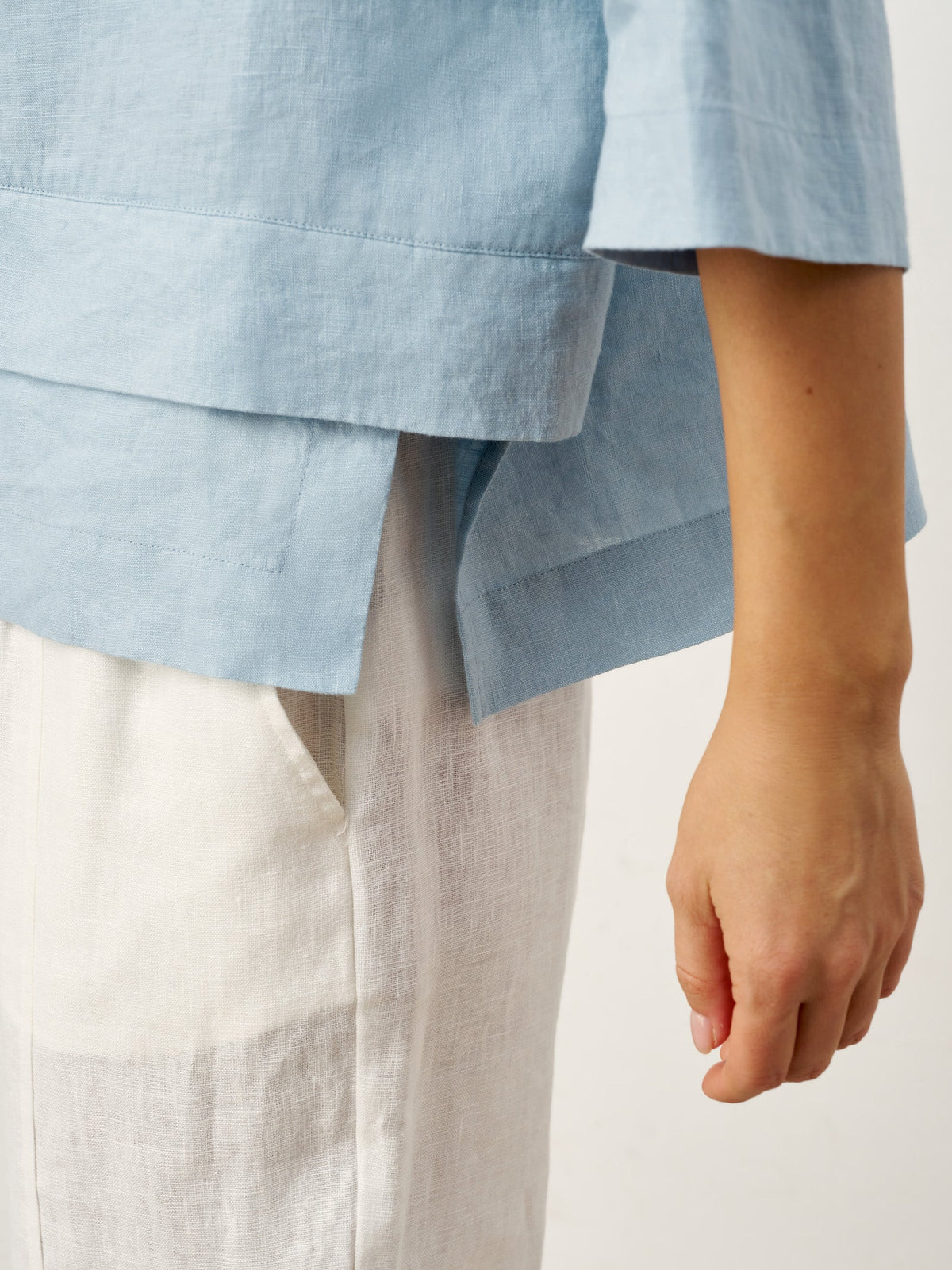 100% Linen Drop Shoulder Asymmetric Layered Hem Overtop VIOLA