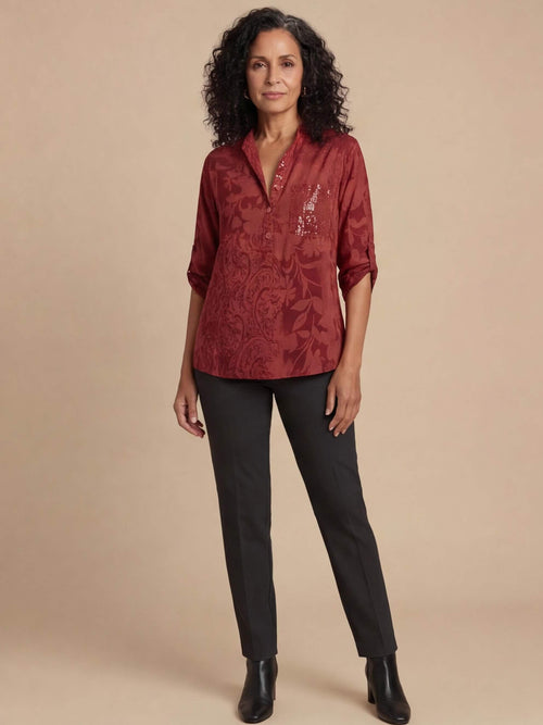 Women's printed blouse with a turn-down collar