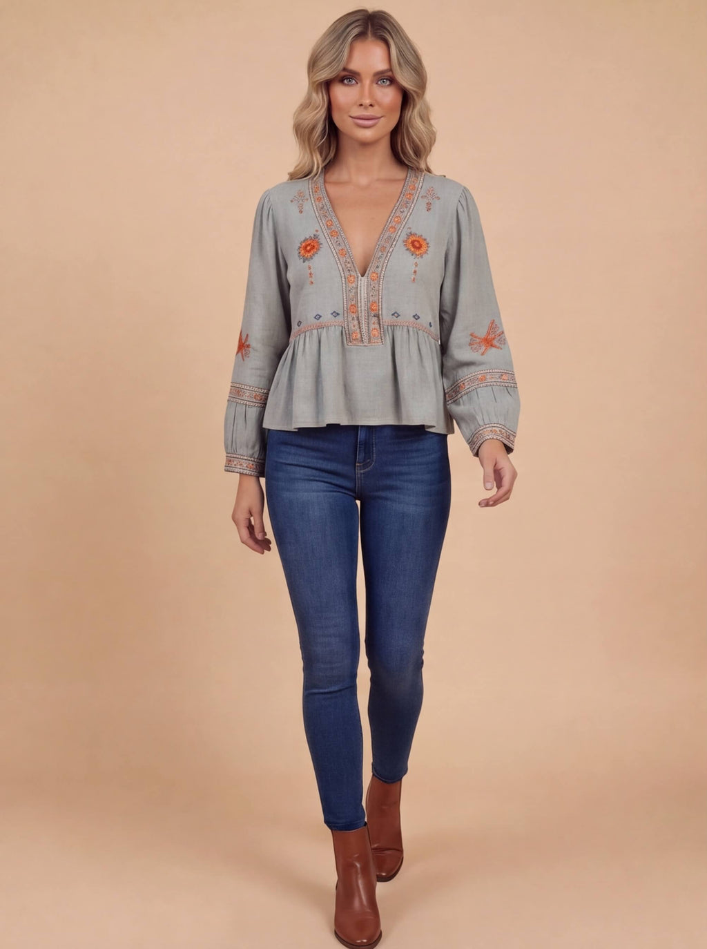 Women’s Top – Embroidered Long Sleeve Summer Blouse