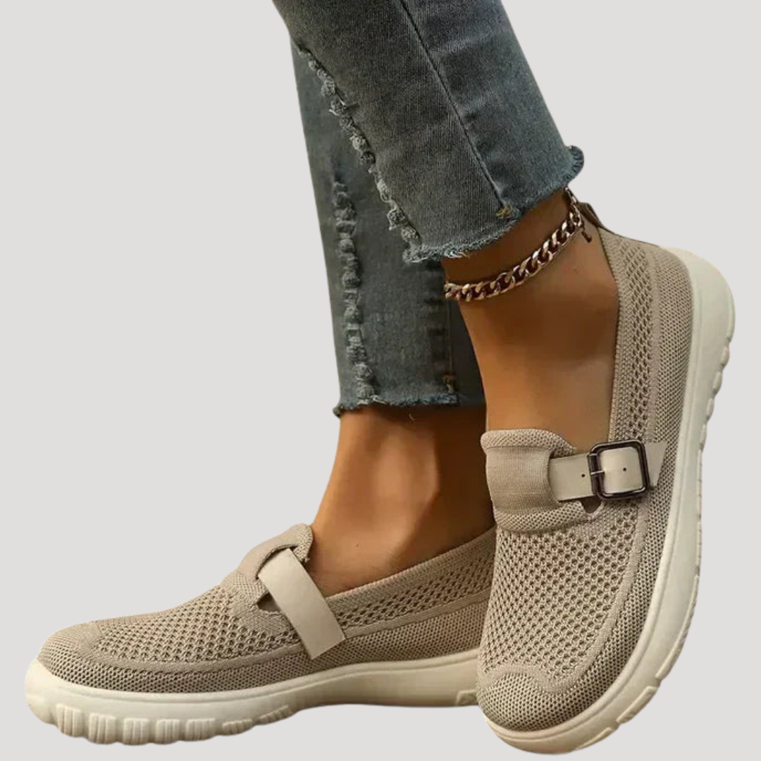 Women’s Comfortable Slip On Knit Loafers with Buckle Detail