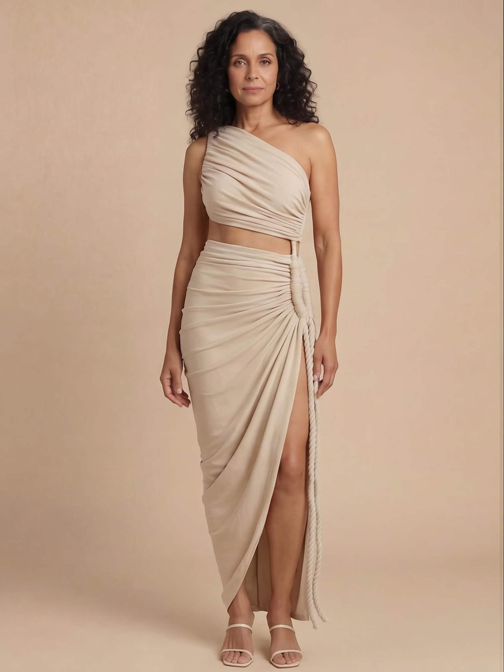 Women’s One-Shoulder Ruched Top and Maxi Skirt Set