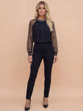 Elegant women’s top with mesh sleeves and sequins
