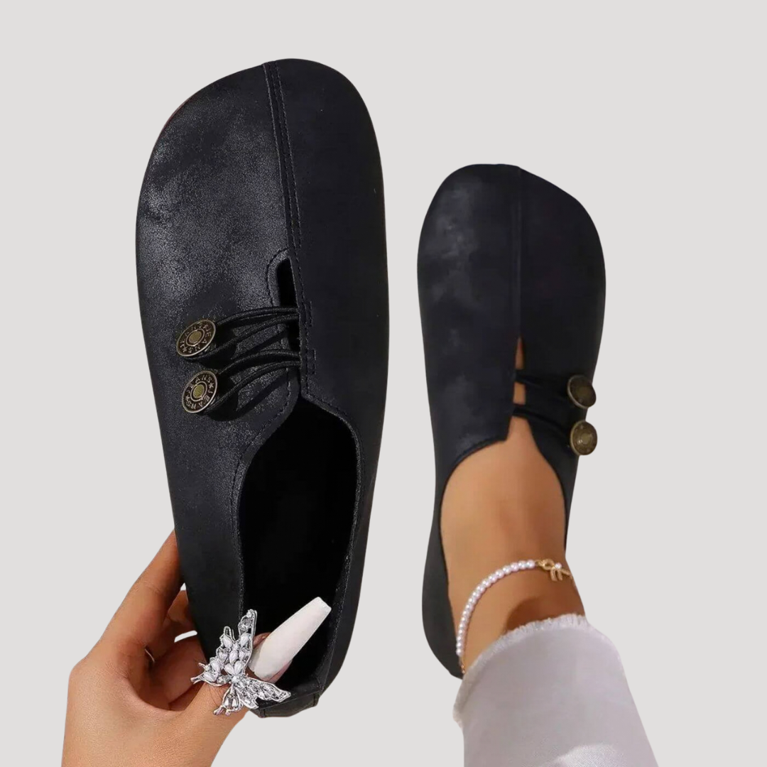 Women’s Comfort Button Slip-On Shoes – Casual Flat Walking Shoes