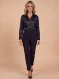 Satin Button Blouse with Lapel Collar