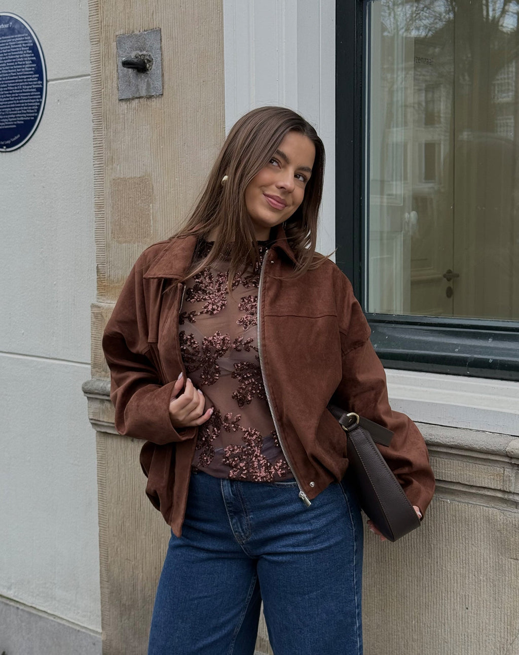 SEQUINS LEAF TOP BRUIN