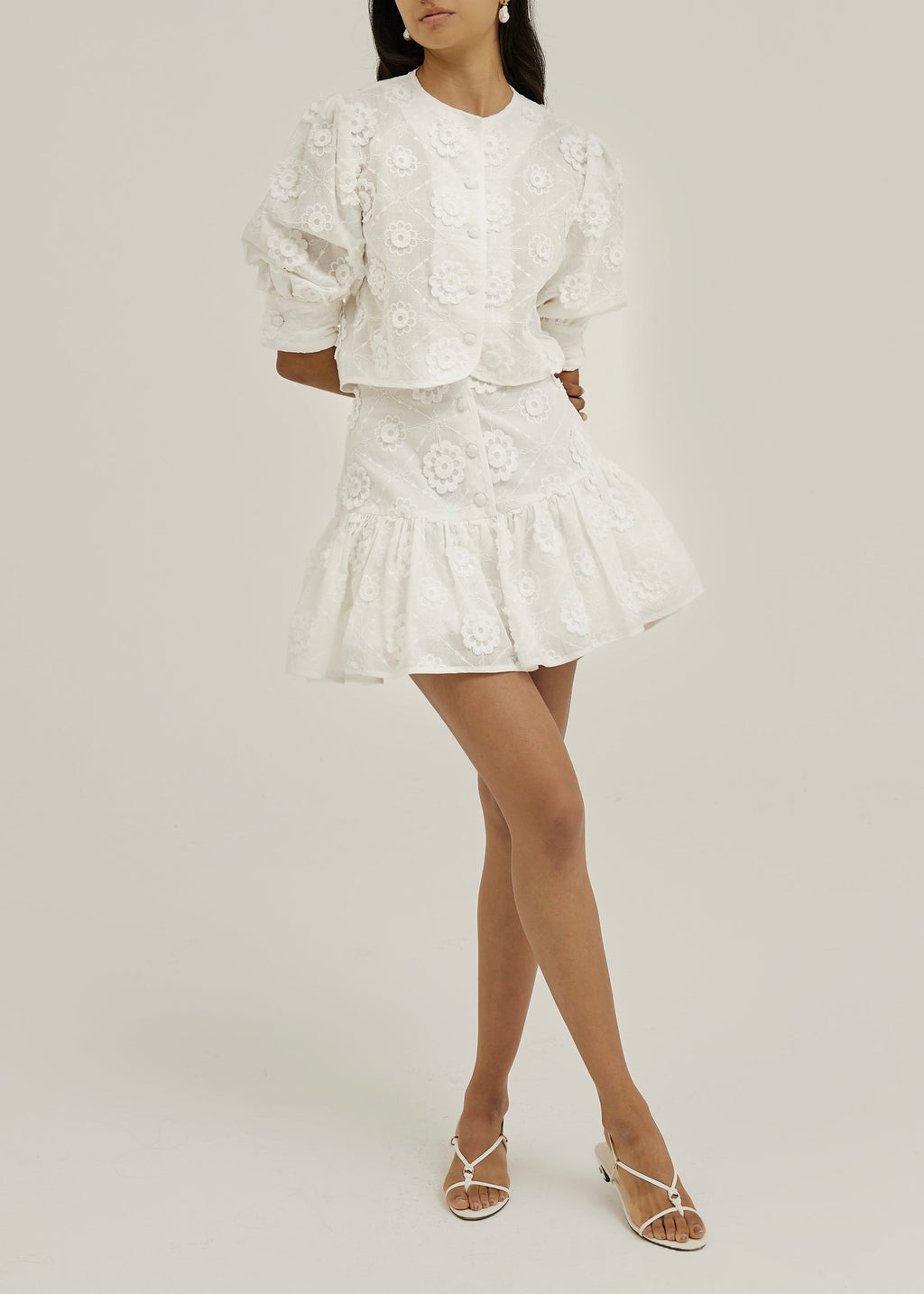 Laney 3D Floral Appliqué Skort | Island White