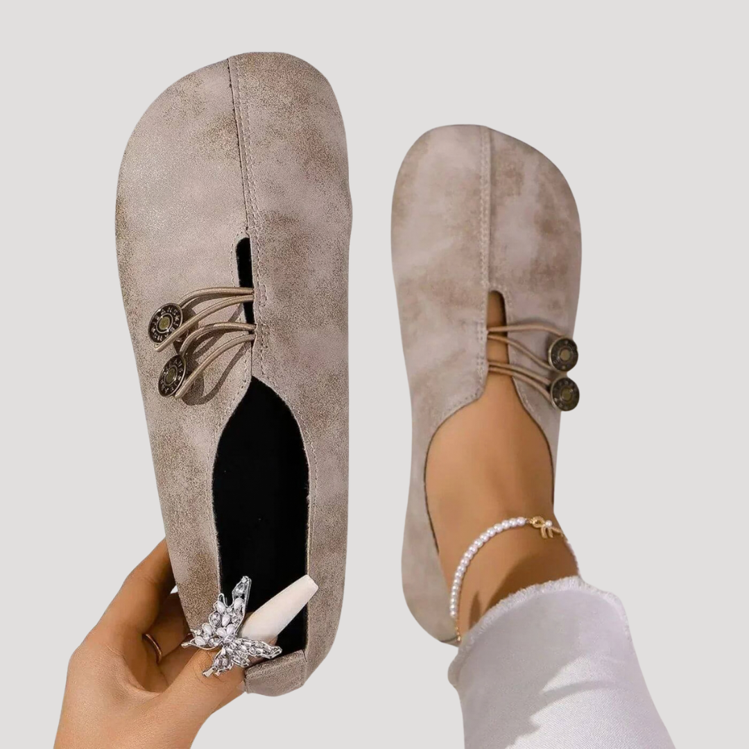 Women’s Comfort Button Slip-On Shoes – Casual Flat Walking Shoes