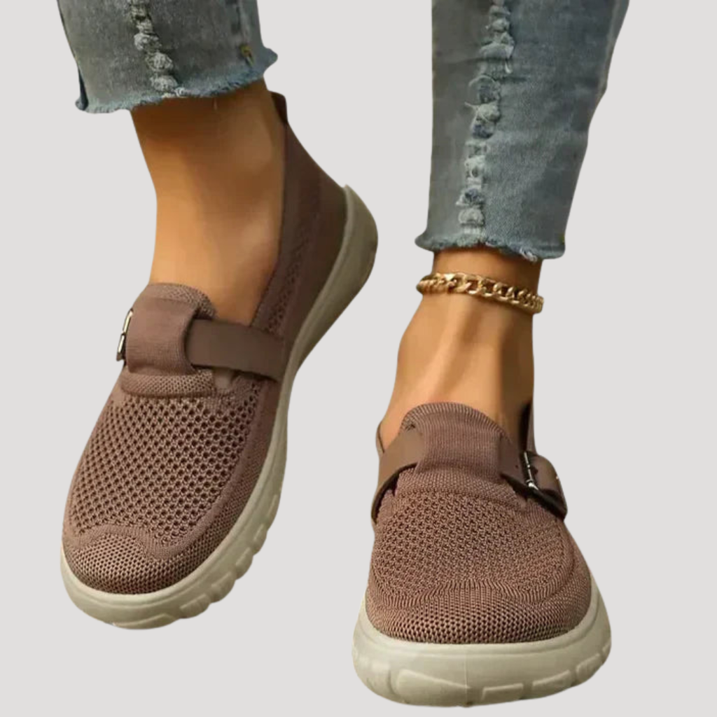 Women’s Comfortable Slip On Knit Loafers with Buckle Detail