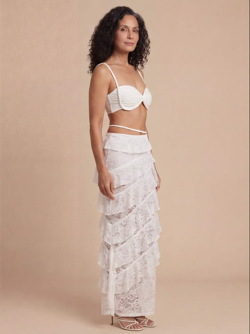 Women’s Twist Top and Lace-Look Maxi Skirt Set