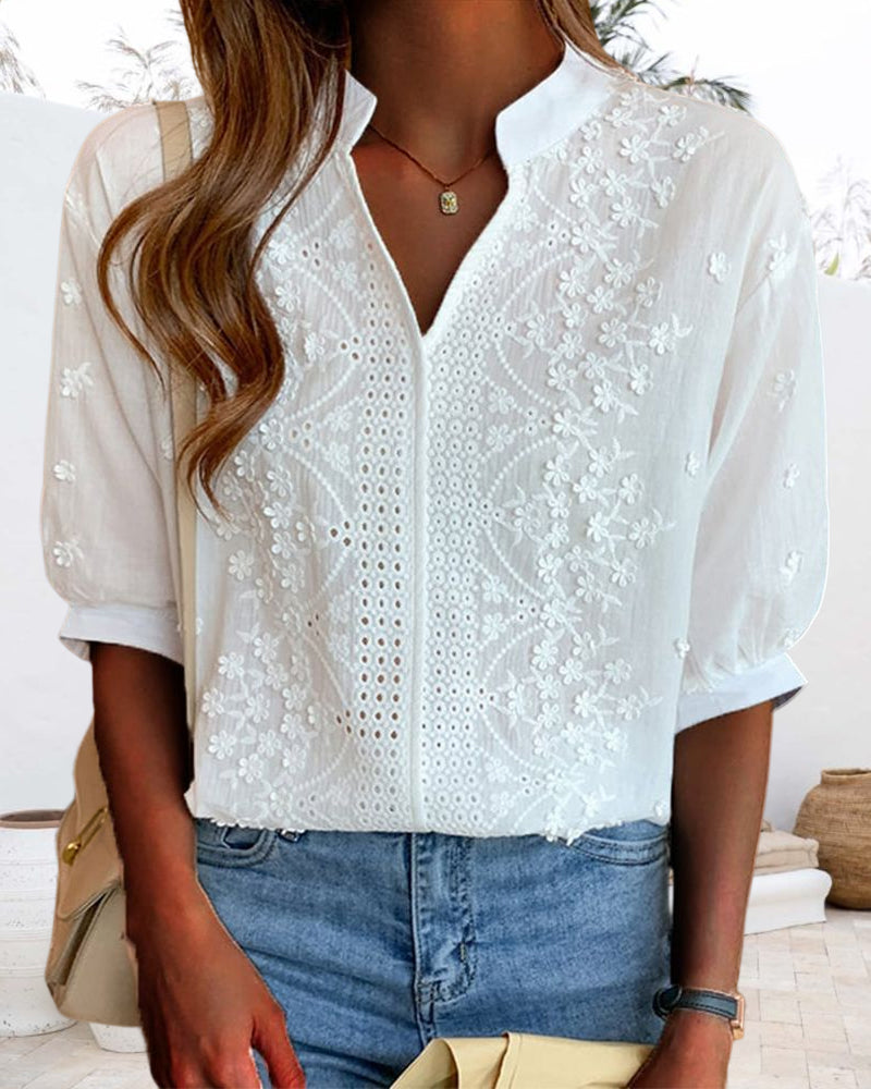 Josie | Dames Zomer Blouse Met V Hals En Pofmouwen