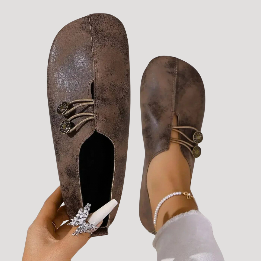 Women’s Comfort Button Slip-On Shoes – Casual Flat Walking Shoes