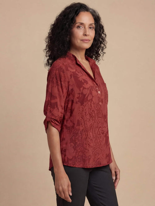 Women's printed blouse with a turn-down collar