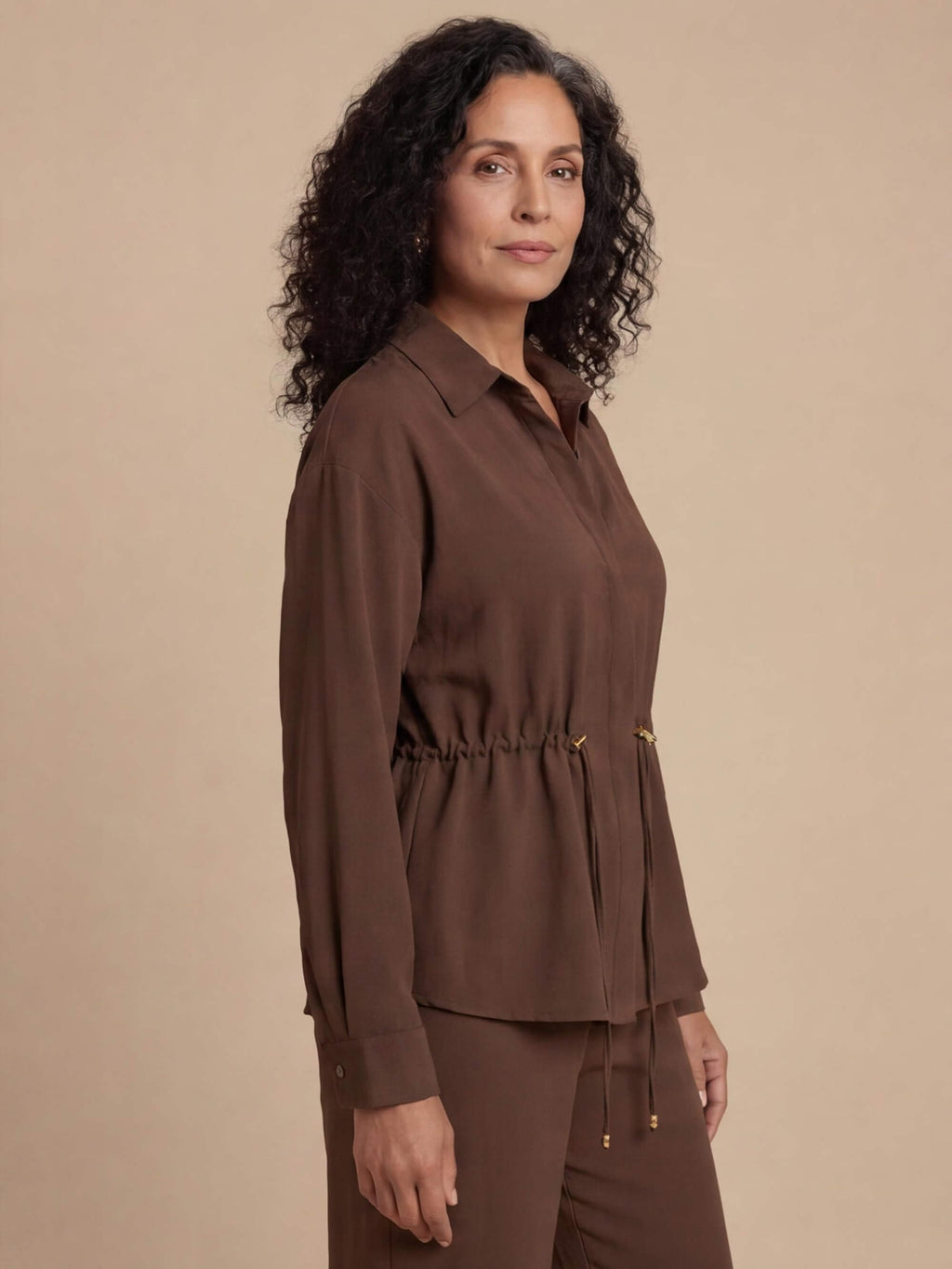 Women’s Drawstring Shirt and Wide-Leg Trouser Set