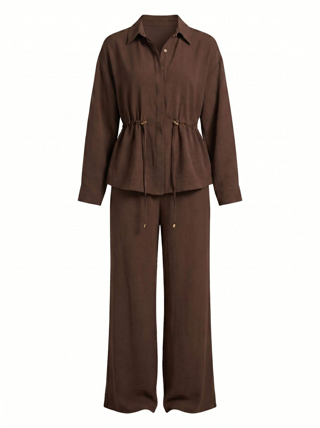 Women’s Drawstring Shirt and Wide-Leg Trouser Set
