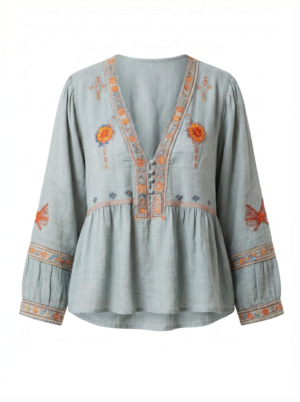 Women’s Top – Embroidered Long Sleeve Summer Blouse