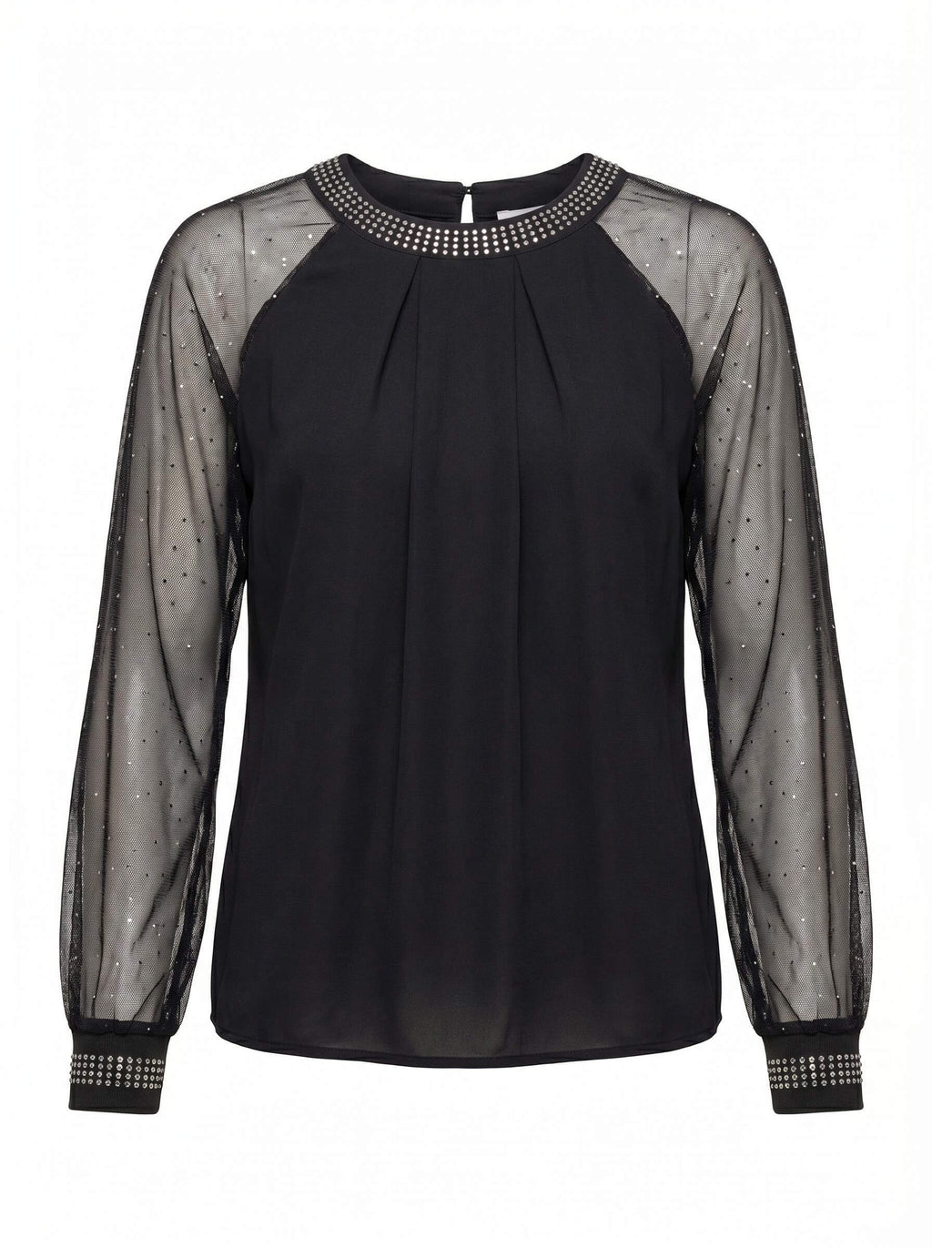 Elegant women’s top with mesh sleeves and sequins