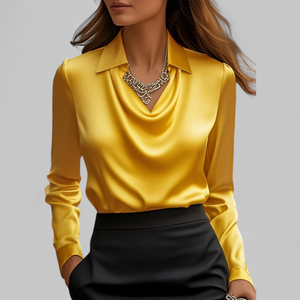 Kendra | Dames Satijnen Blouse met Watervalhals en Lange Mouwen