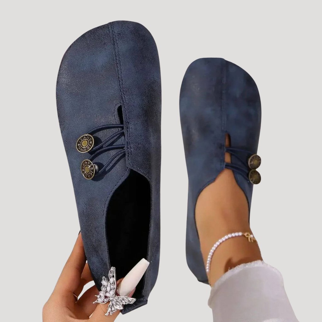 Women’s Comfort Button Slip-On Shoes – Casual Flat Walking Shoes