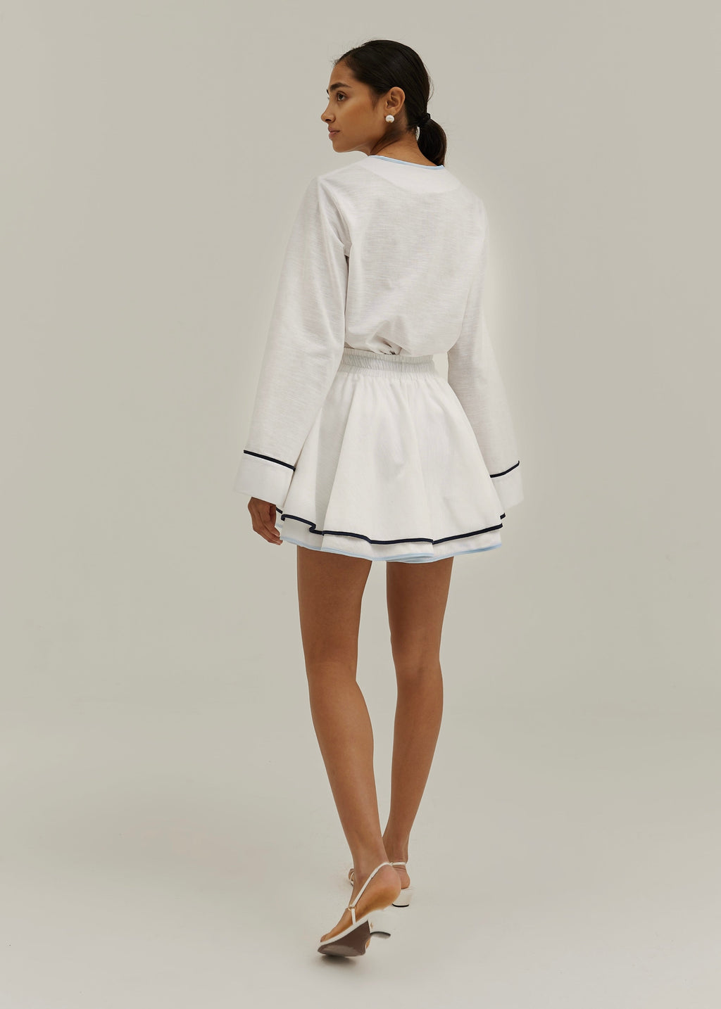 Izzy Contrast Edge Double Layer Skort | White/Blue
