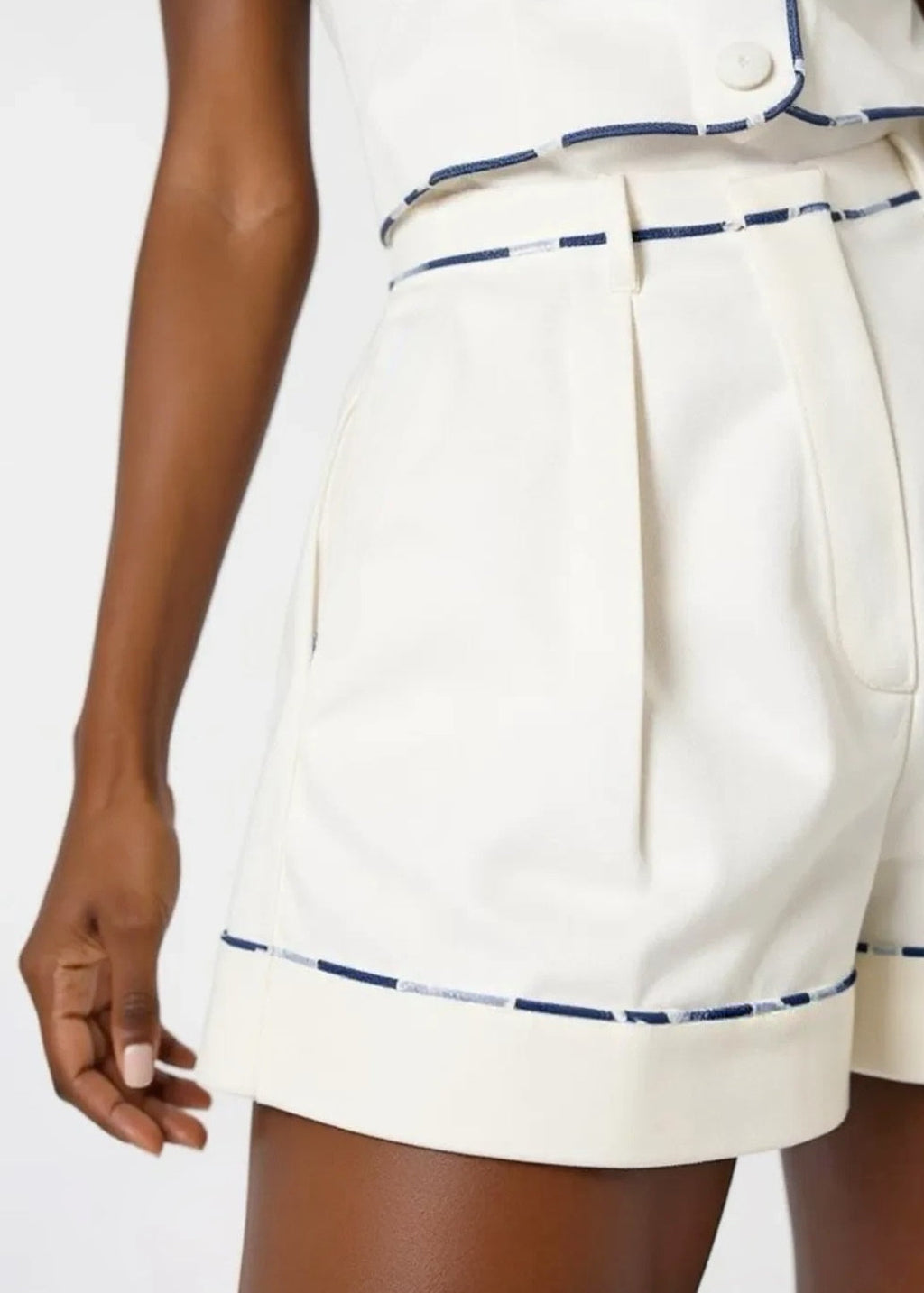 Shola Perfect Fit Contrast Trim Denim Shorts | White/Santorini Blue