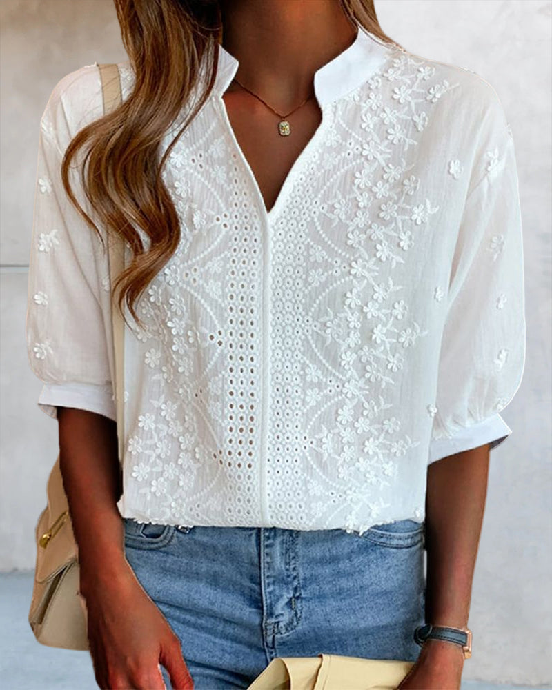 Josie | Dames Zomer Blouse Met V Hals En Pofmouwen