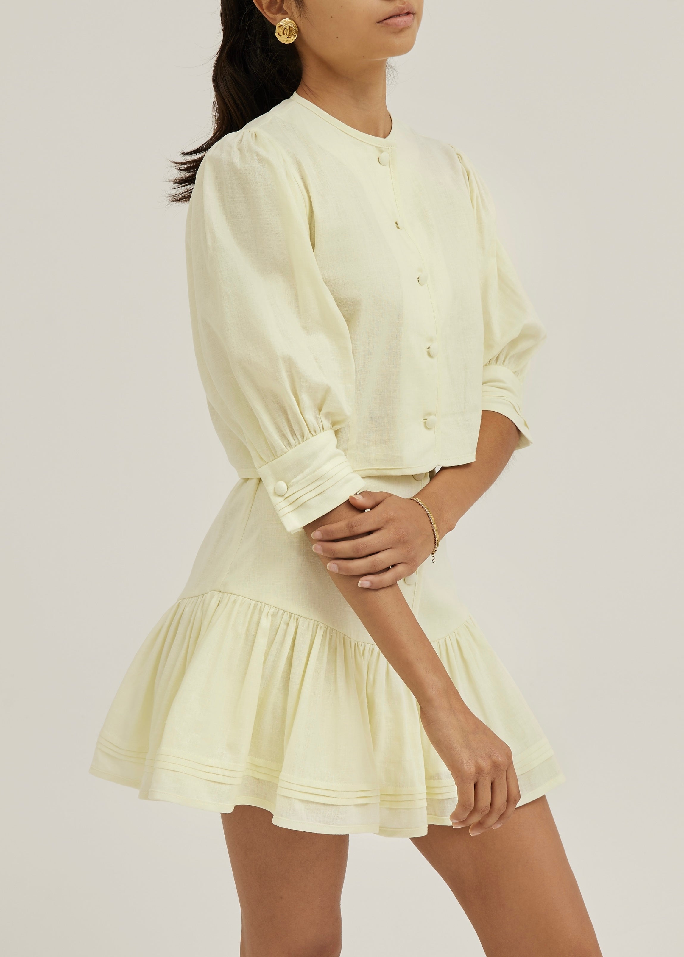 Laney Tiered Linen Frill Skort | Pastel Lemon