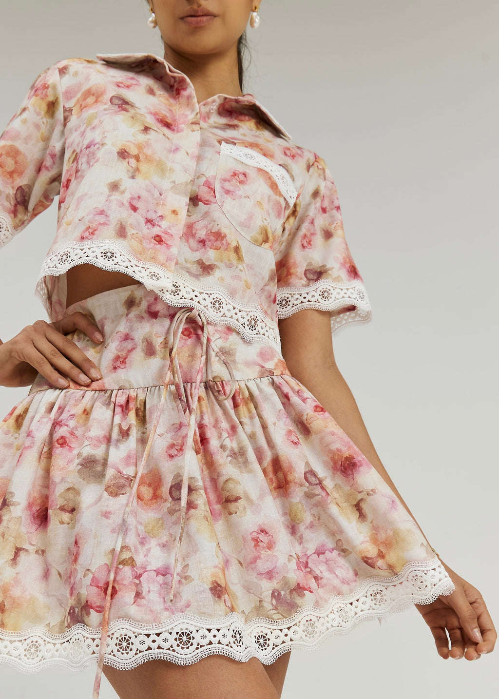 Anna Floral & Lace Skort | Pink