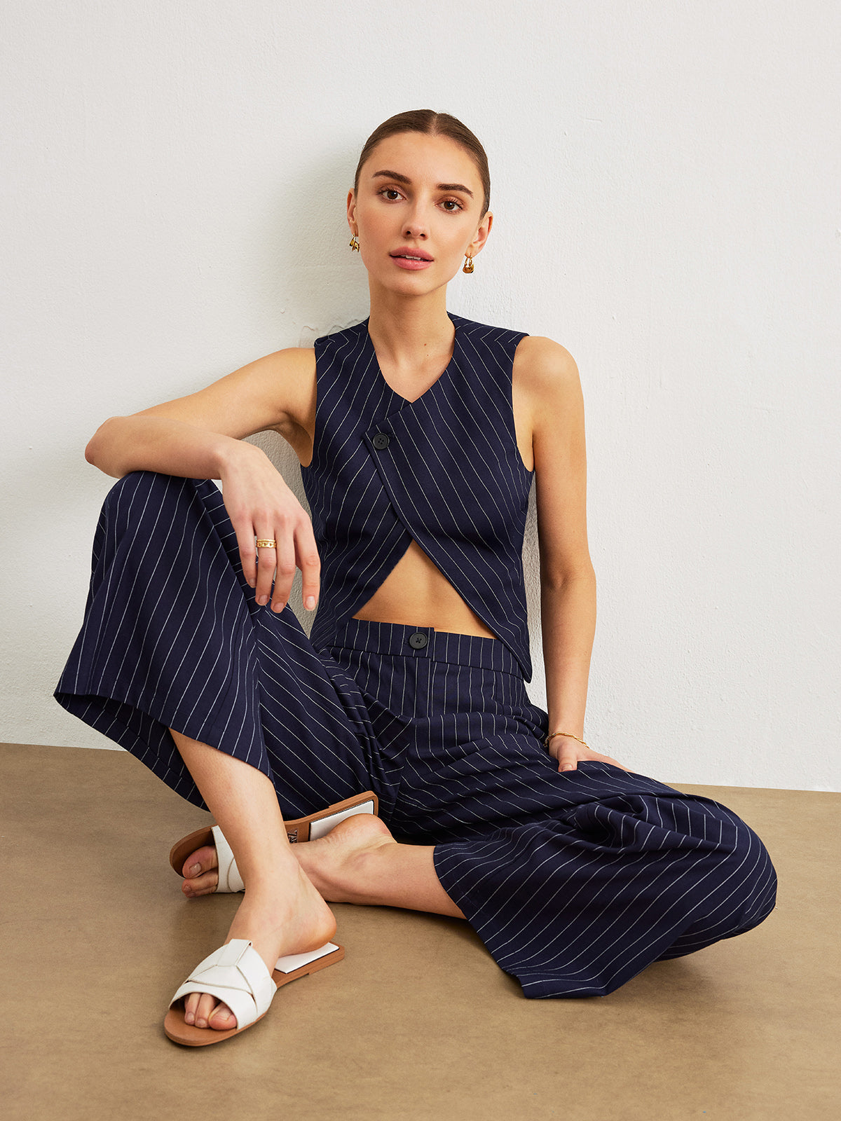 Pinstripe Pants Set With Pockets