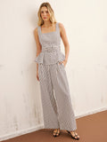 Striped Peplum Top & Wide-Leg Pants Set