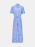 Cutout Lace Short Sleeve Top & Pants Set