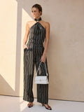 Pinstripe Halter Neck Top & Pants Set