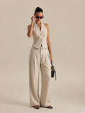 Linen Blend Halter Ruched Top & Pants Set