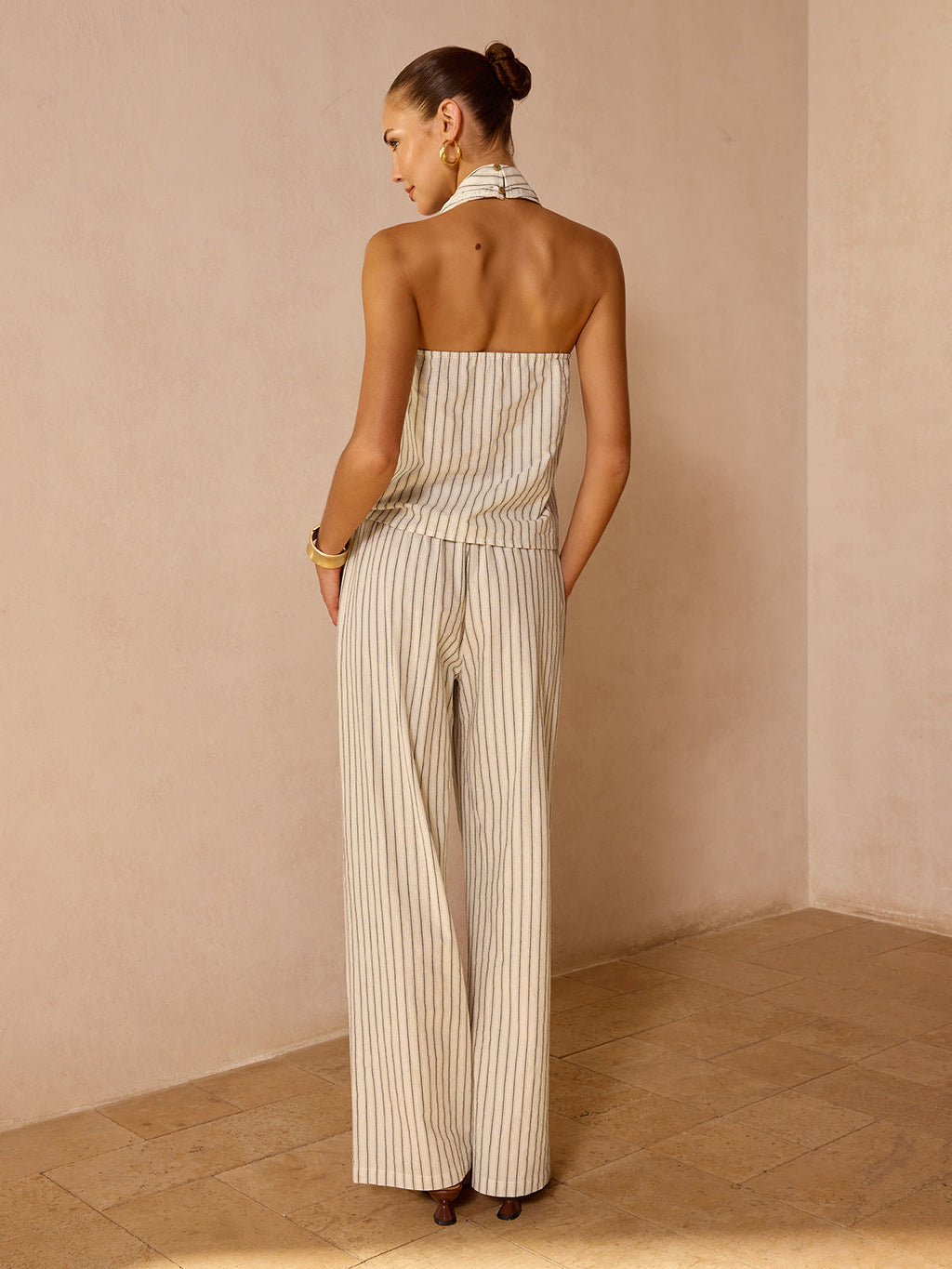 Striped Cotton Linen Halter Top & Pant Set