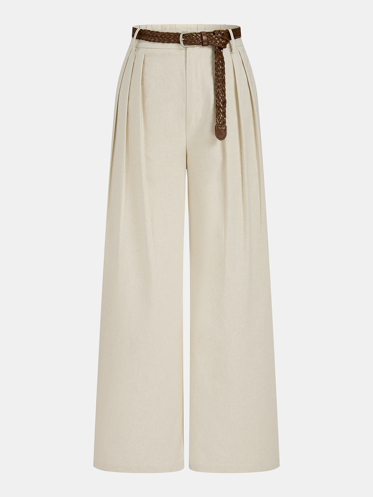 Linen-Blend Crop Top & Belted Pleated Pants Set