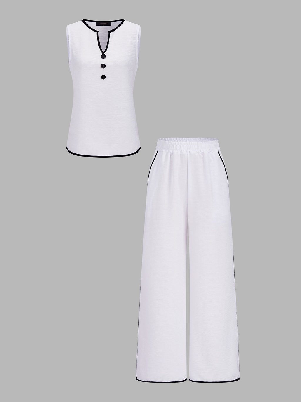 Contrast Trim Top & Elastic Waist Pants Set