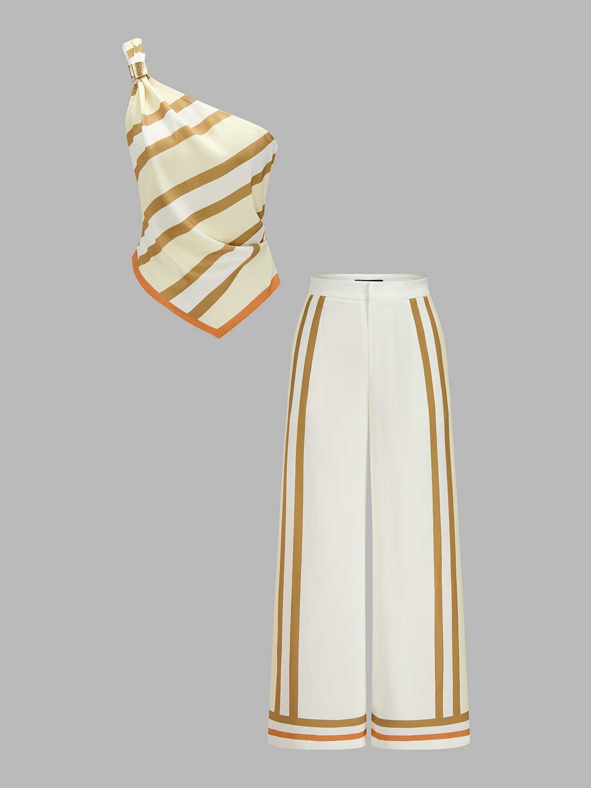 Striped One Shoulder Satin Top & Pants Set