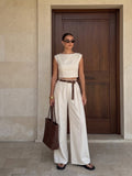 Linen-Blend Crop Top & Belted Pleated Pants Set