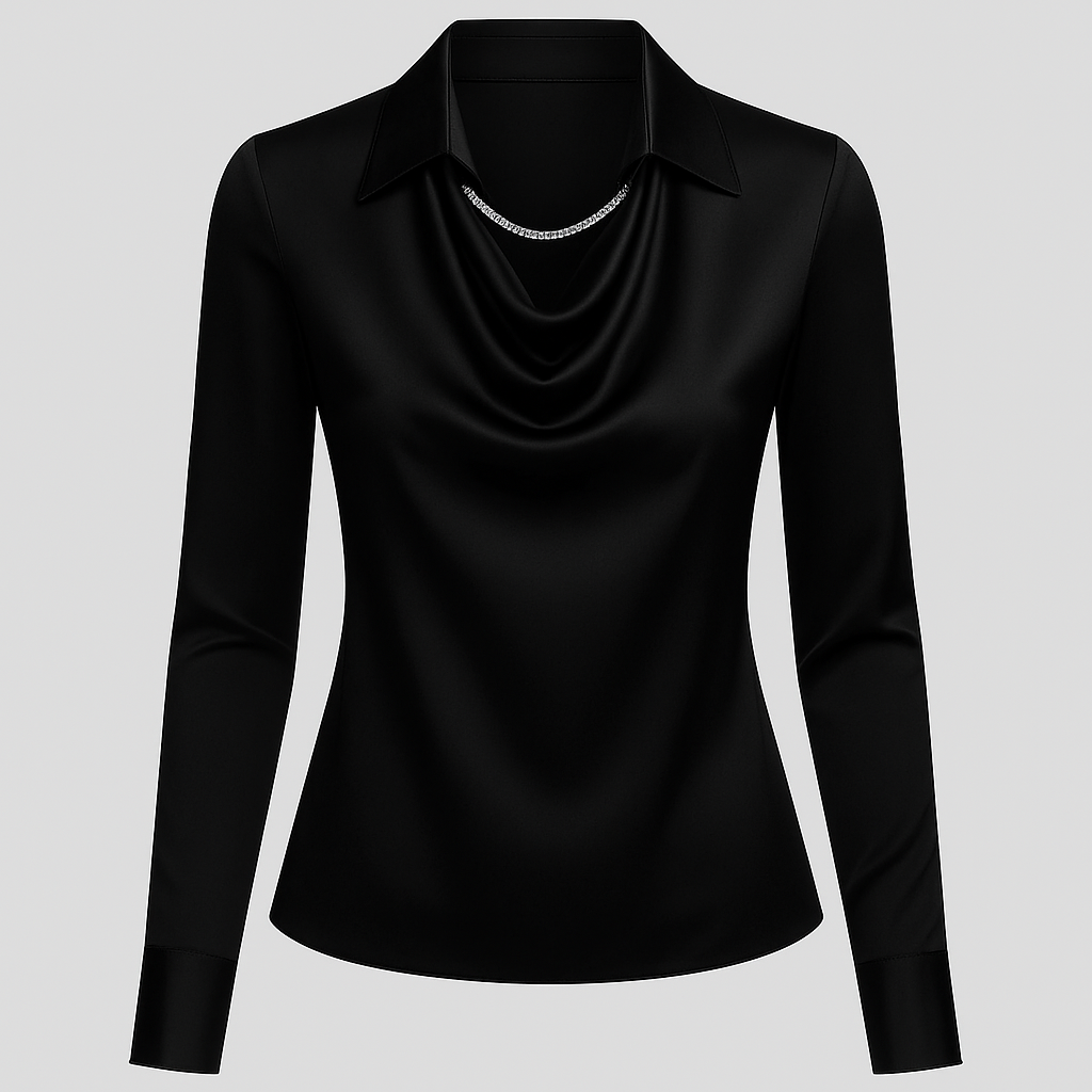 Kendra | Dames Satijnen Blouse met Watervalhals en Lange Mouwen