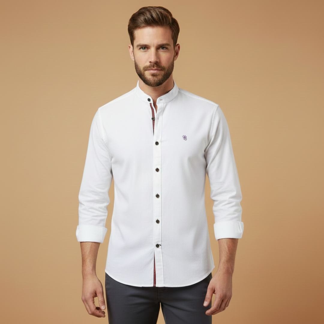 Men’s shirt with stand collar and button closure