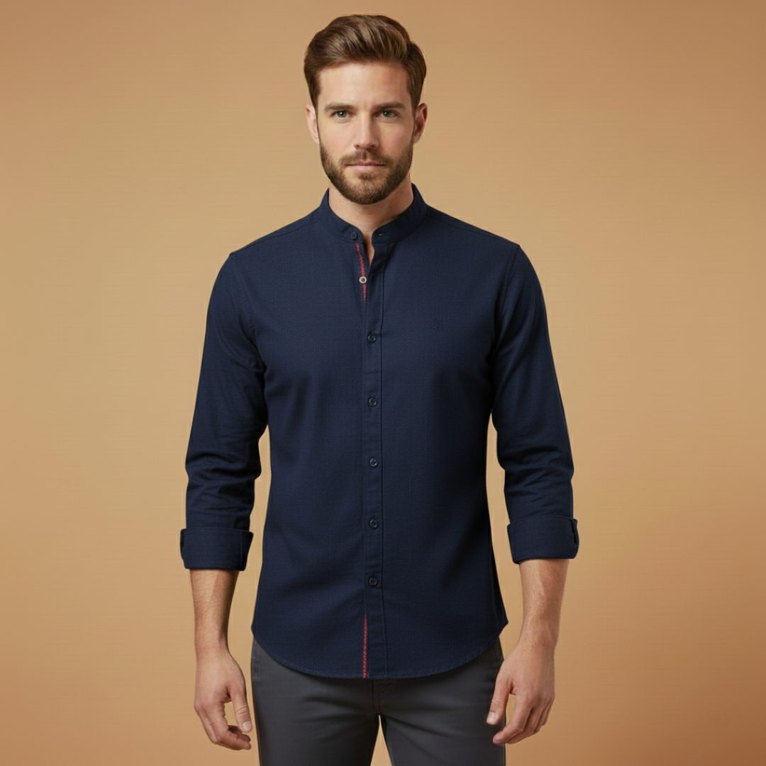 Men’s shirt with stand collar and button closure