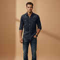 Men’s denim shirt with button closure and chest pockets