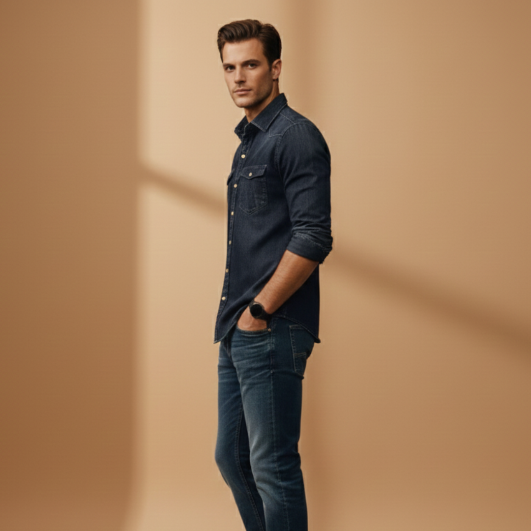 Men’s denim shirt with button closure and chest pockets