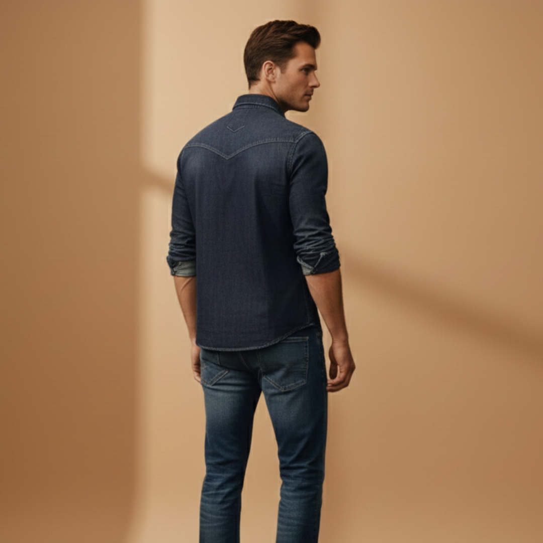 Men’s denim shirt with button closure and chest pockets