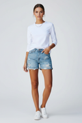 Women’s Denim Shorts with Distressed Surface and Fringe Hem