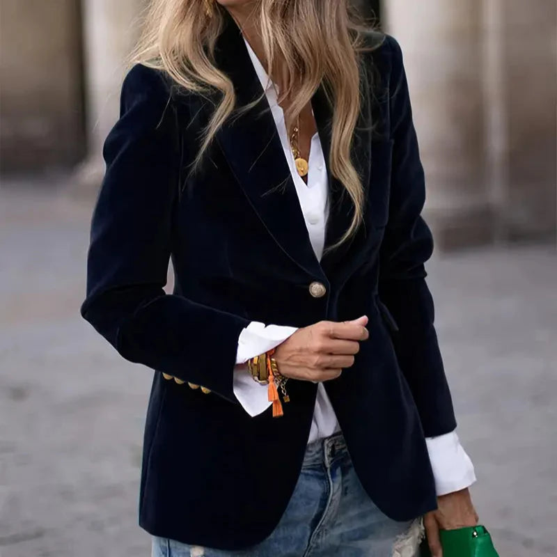 Women’s Velvet Blazer | Gold Buttons