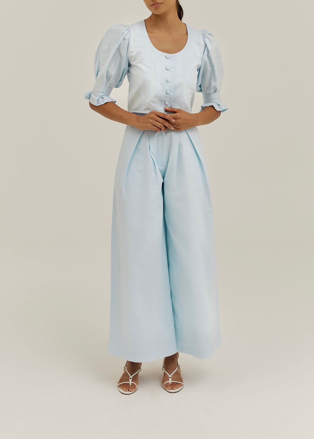 Ellina Timeless Wide Leg Linen Trouser | Pastel Blue