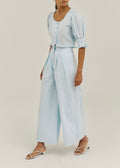 Ellina Timeless Wide Leg Linen Trouser | Pastel Blue