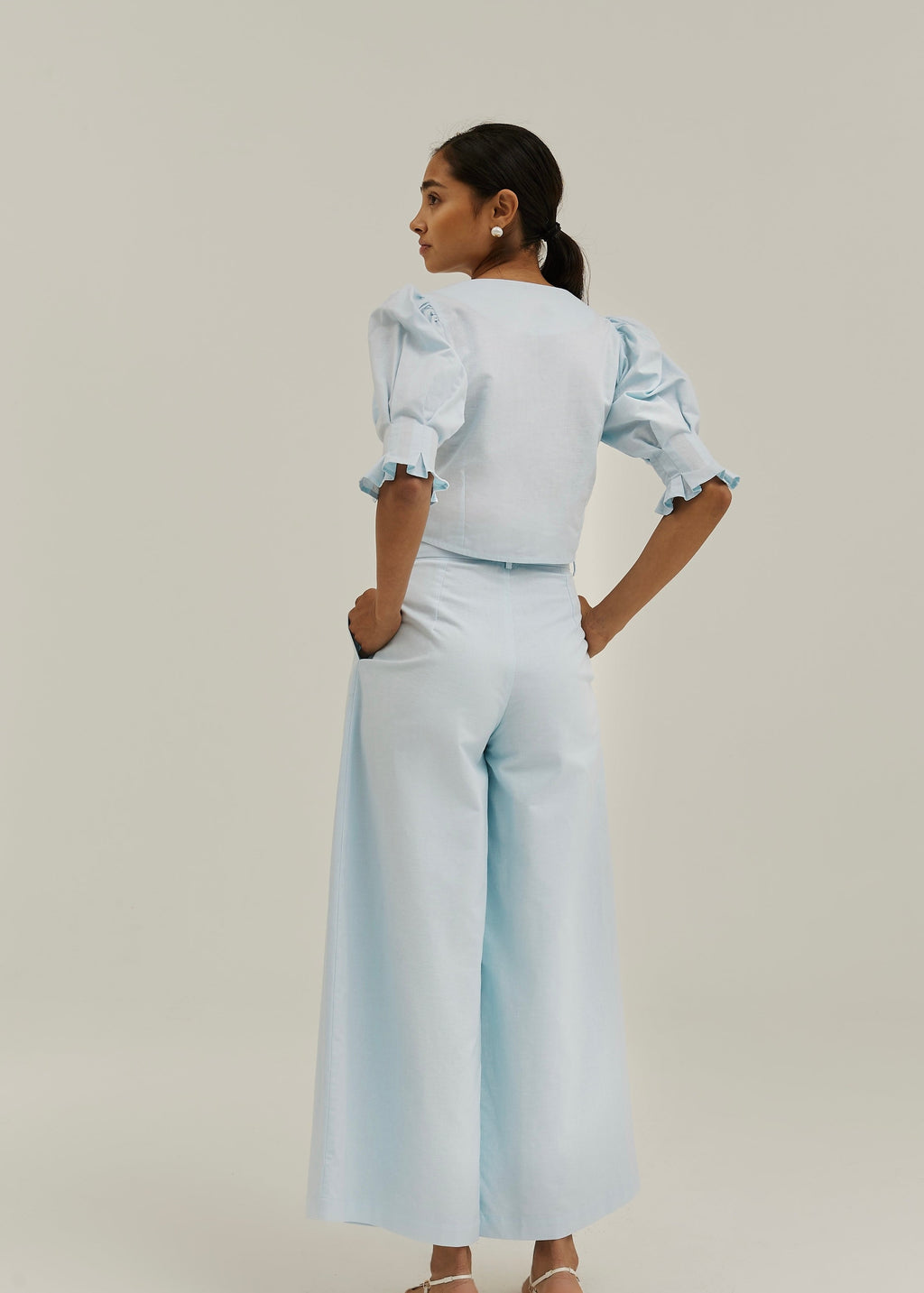 Ellina Timeless Wide Leg Linen Trouser | Pastel Blue