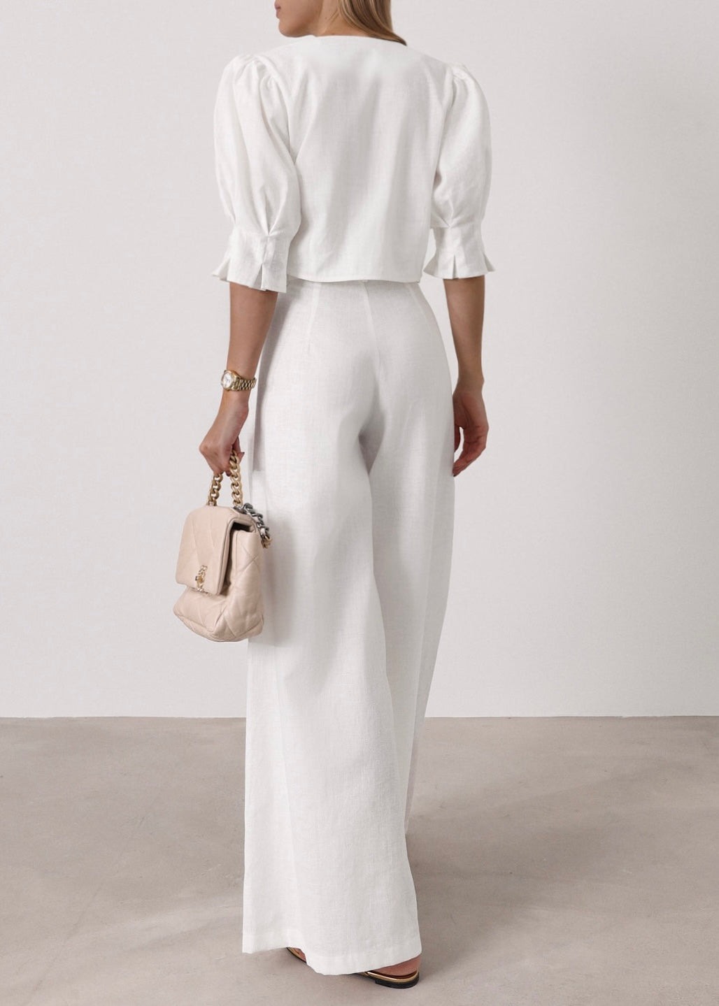 Ellina Timeless Wide Leg Linen Trouser | White