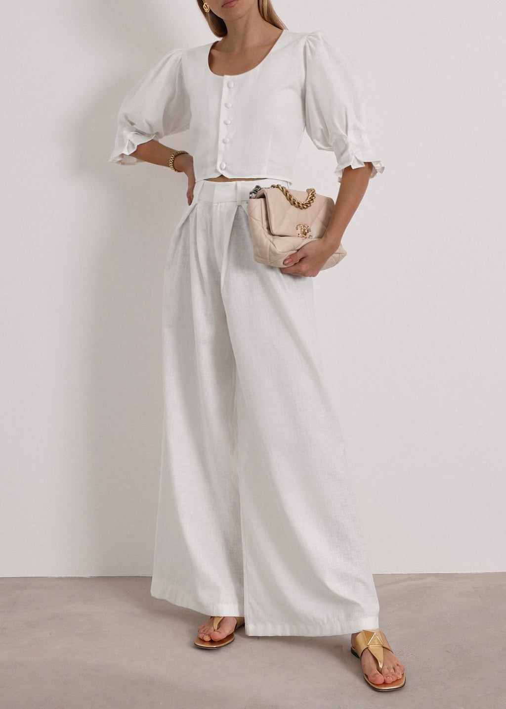 Ellina Timeless Wide Leg Linen Trouser | White